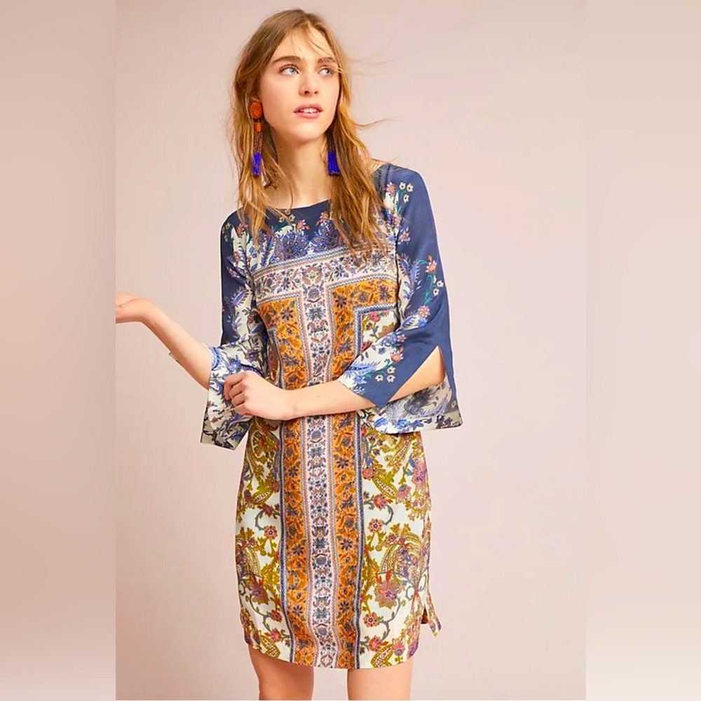 Anthropologie | Maeve 100% Silk Barcelona Shift Dress size US 4